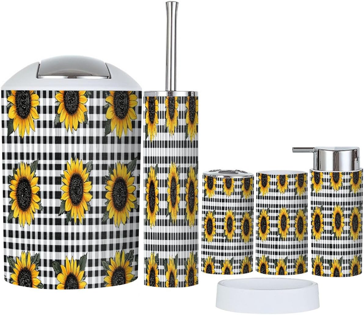 Boho Bright Sunflowers Bathroom Accessory Set 6 Piece 1