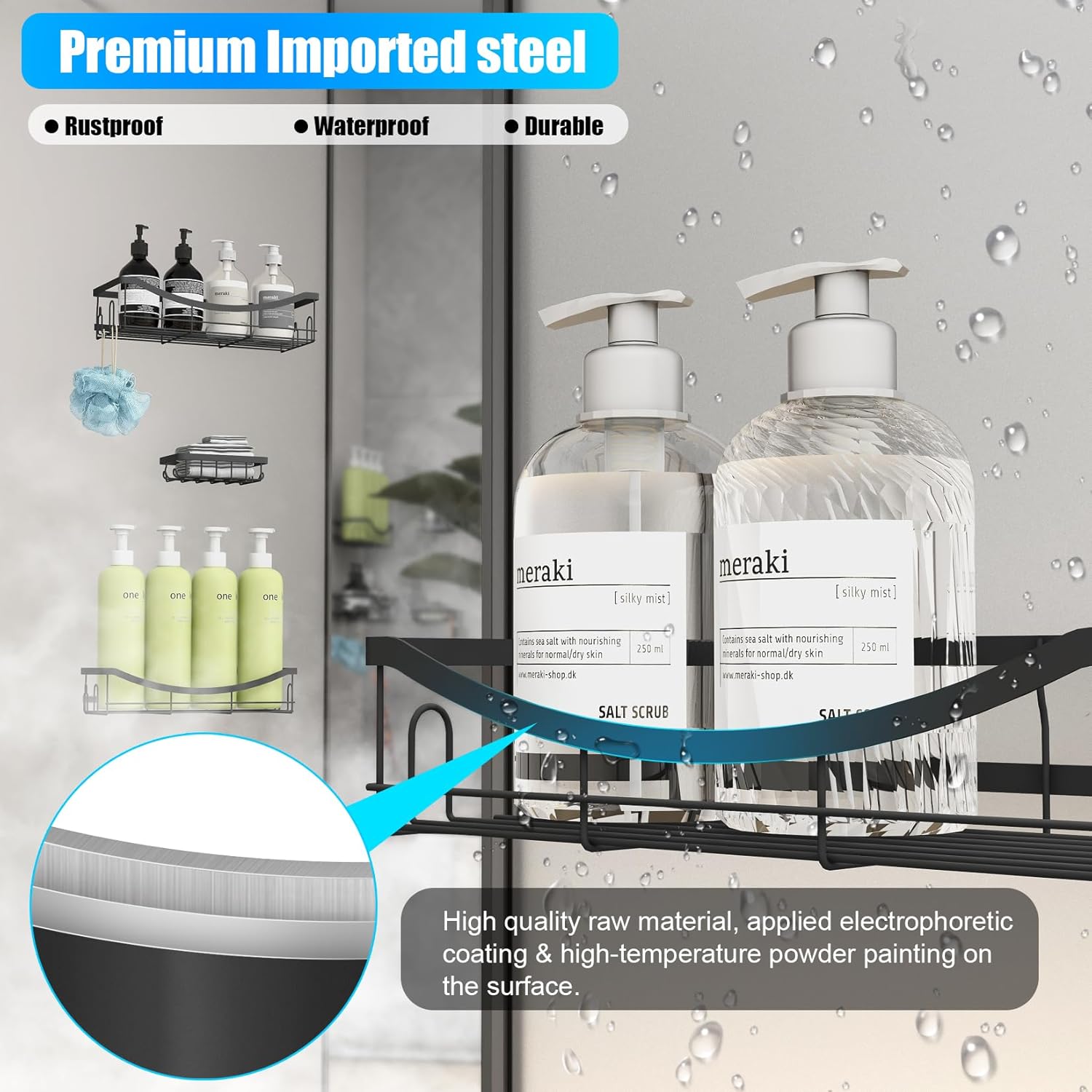 Kingmall 5 Pack Shower Caddy Organizer No Drilling