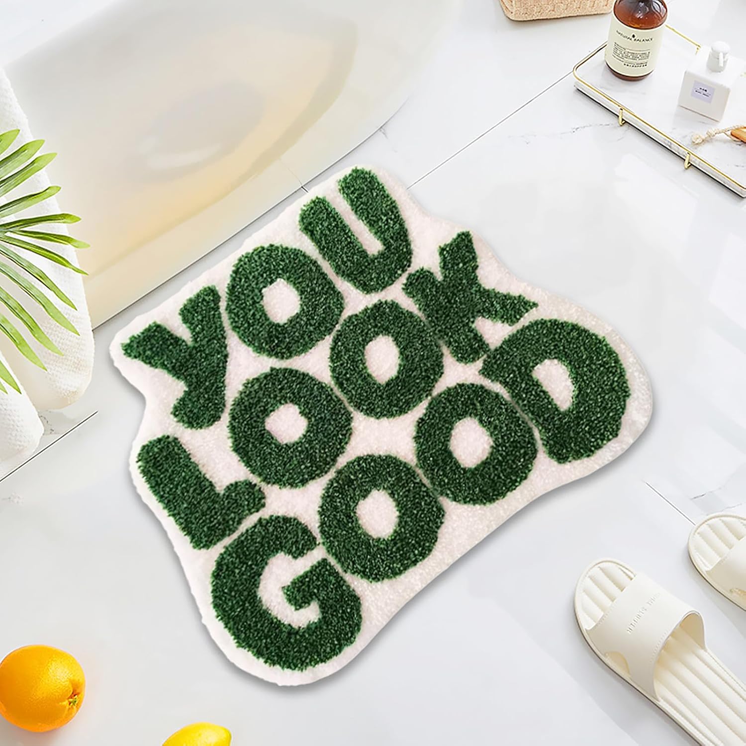 UKELER Cute Green Bath Mat Non-Slip Absorbent
