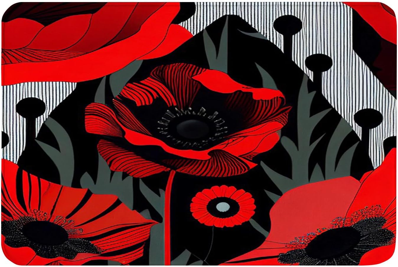 Yioniii 16x24inch Non-Slip Bath Rug with Poppies Flowers Print