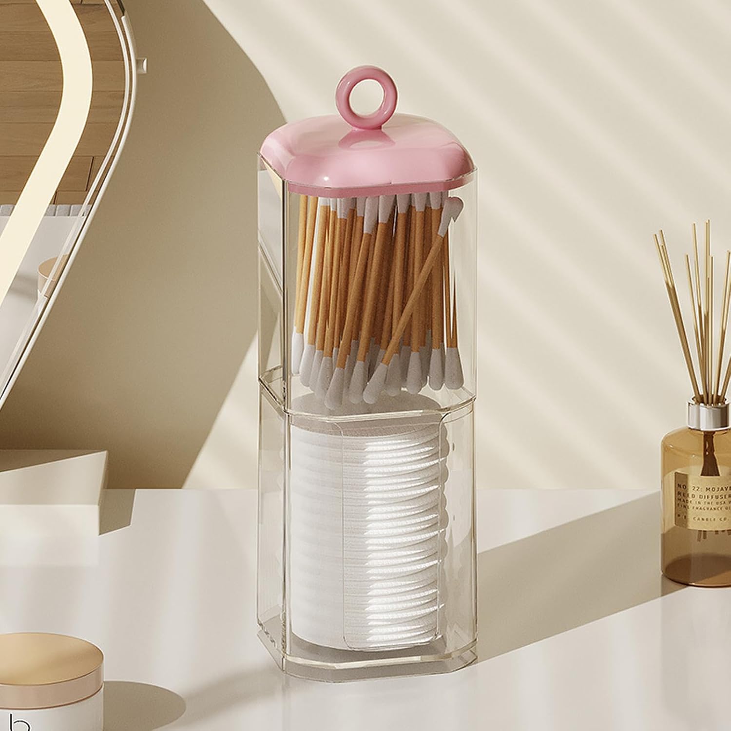 Double Layer Cotton Swab Holder Dispenser Pink