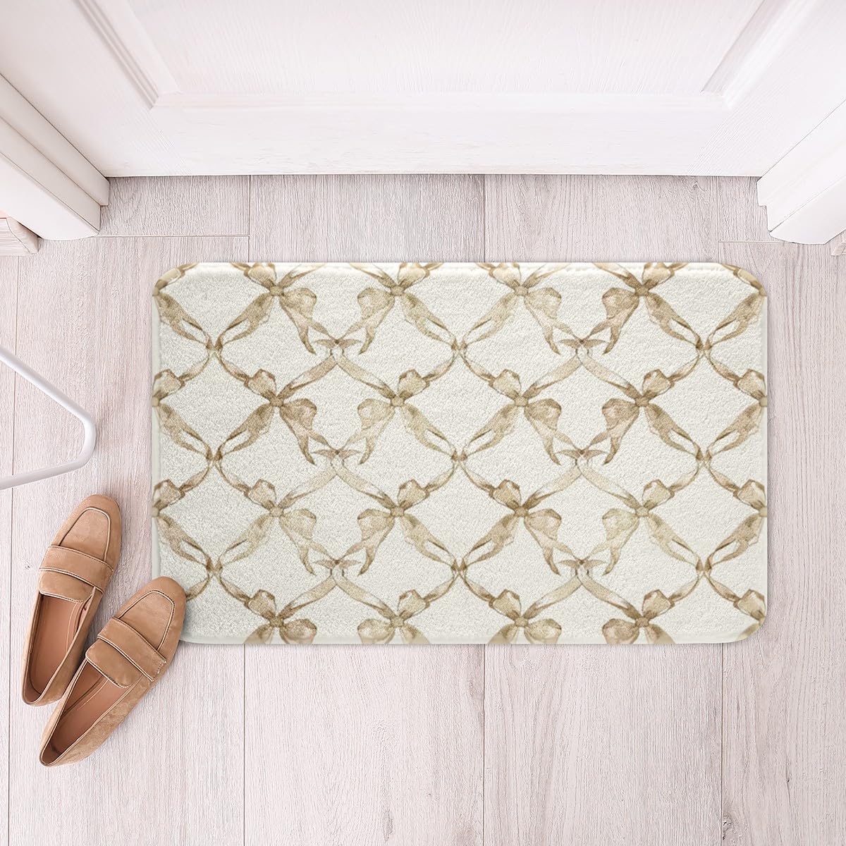 Jejeloiu Beige Bow Bath Mat 16x24 Inch Non-Slip