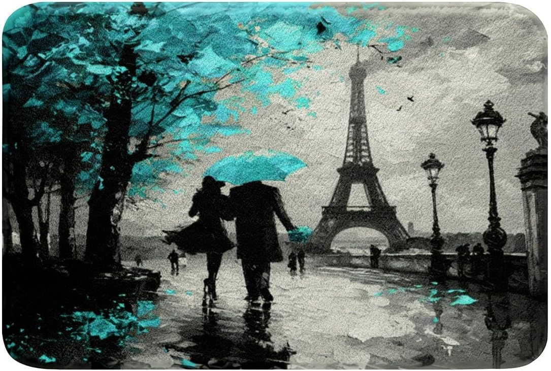 Jejeloiu Eiffel Tower Bath Rugs 20x32 Inch Romantic Paris Design