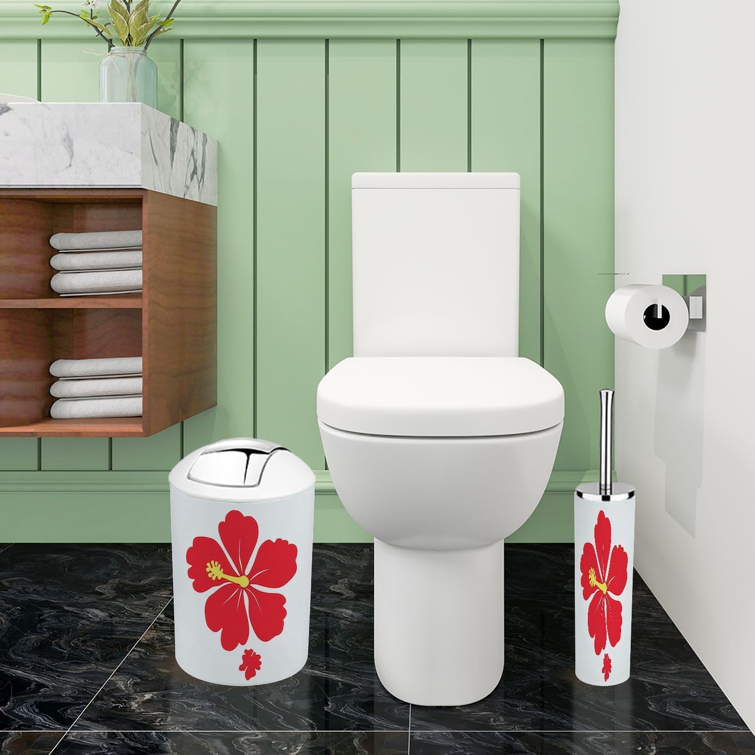 Bathroom Accessory Set 6 Piece Boho Tropical Style