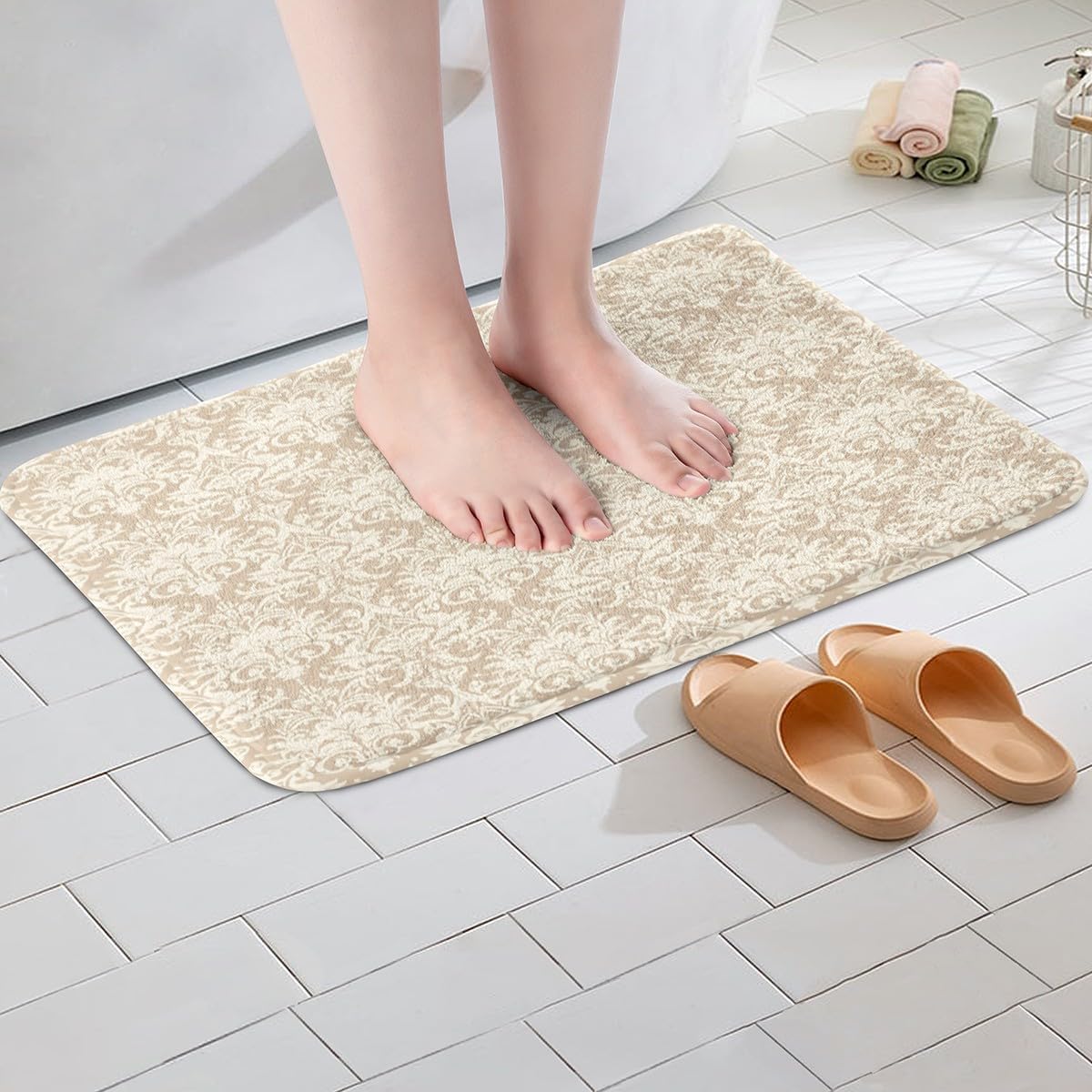 Feelyou 16x24 Inch Jacquard Bath Mat Brown