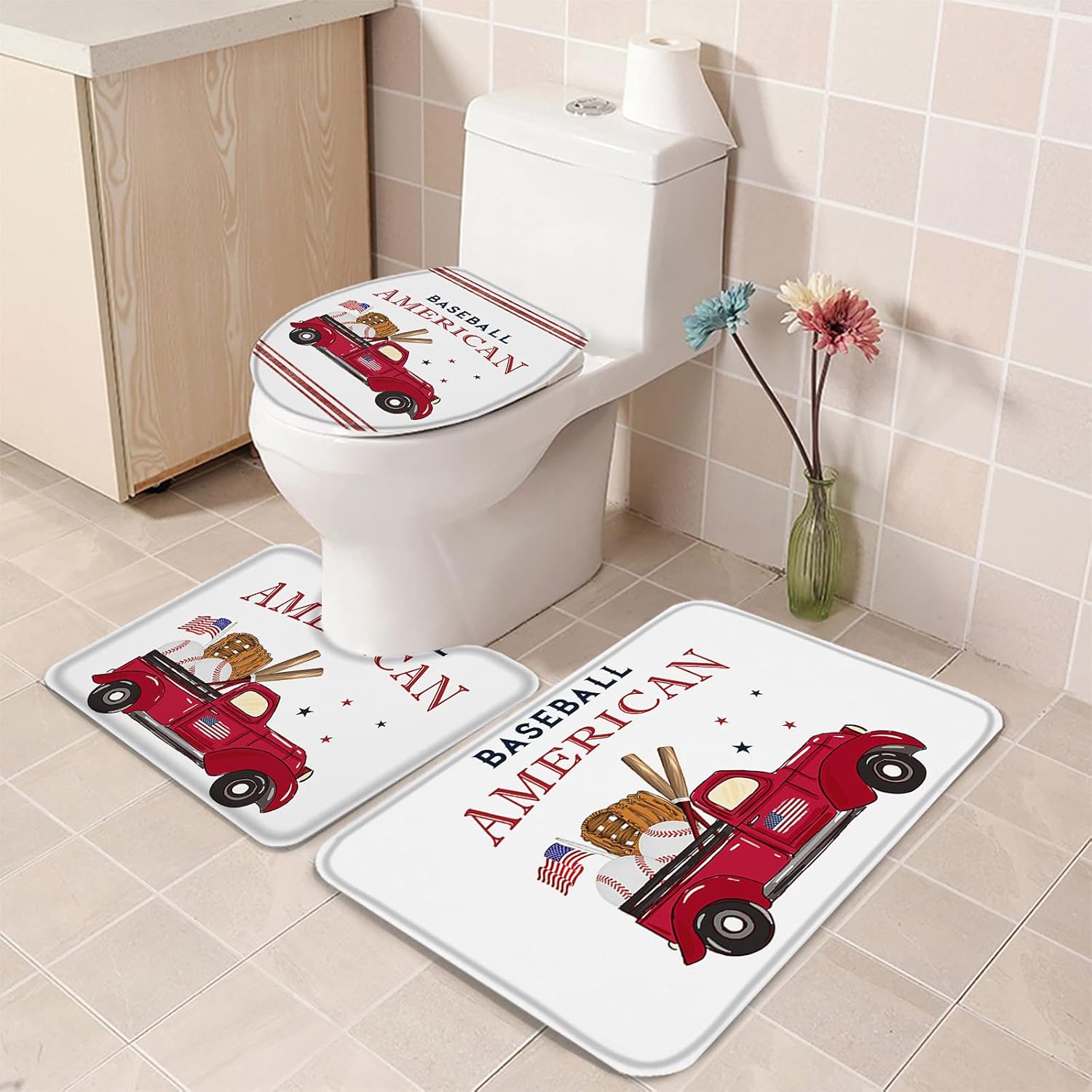 YESOF66 3 Piece Bathroom Rugs Set with Non-Slip Toilet Cover