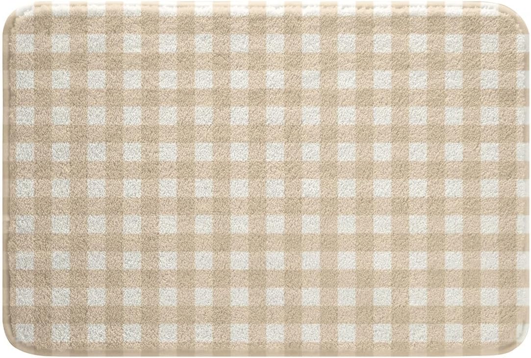 Erosebridal Khaki White Plaid Modern Bath Mat 16x24