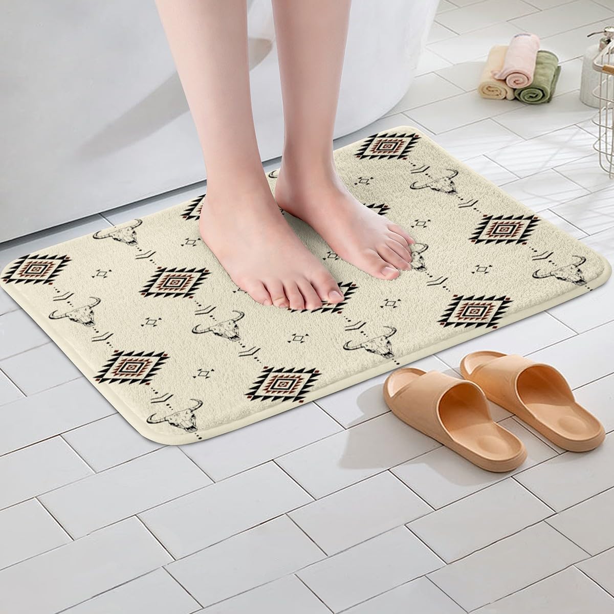 Western Aztec Bathroom Rug 16x24 Non-Slip Farmhouse Mat