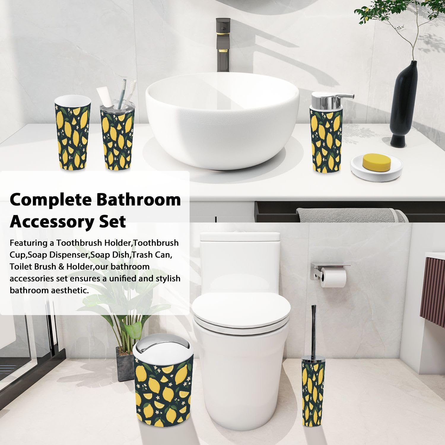 TRANQDEHOM 6-Piece Boho Tropical Bathroom Accessory Set