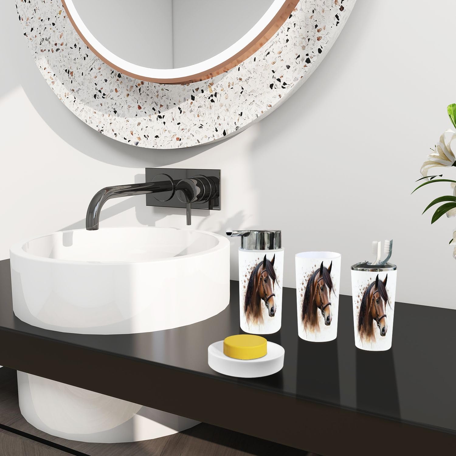 Boho Horse Head Bathroom Accessory Set 6 Piece 1