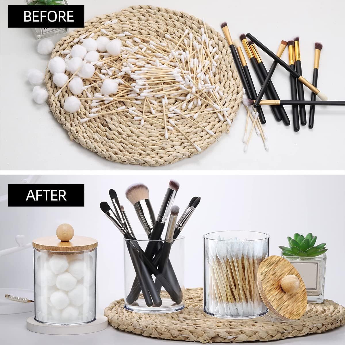 3Pcs Qtip HolderDispenser with Bamboo Lids