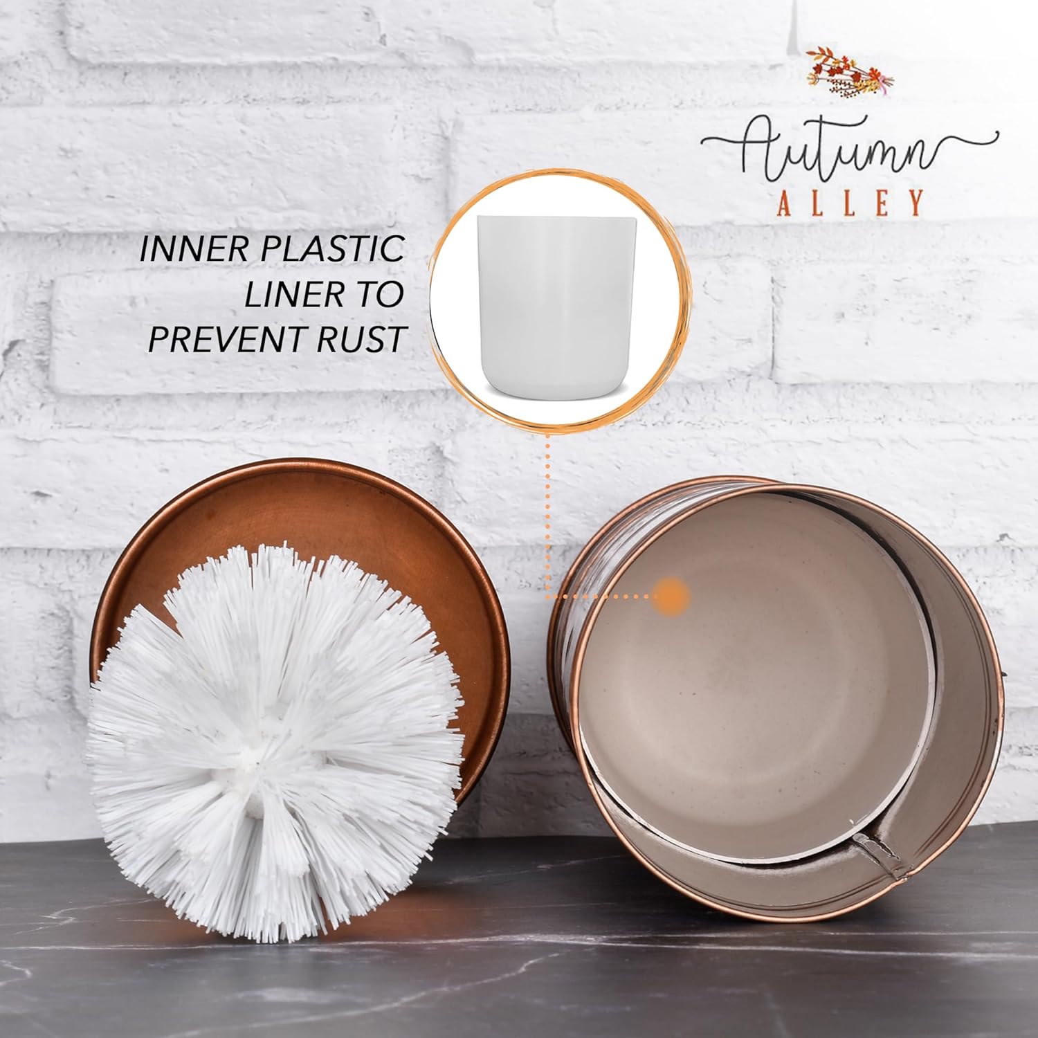 Autumn Alley Copper Toilet Brush and Holder Set