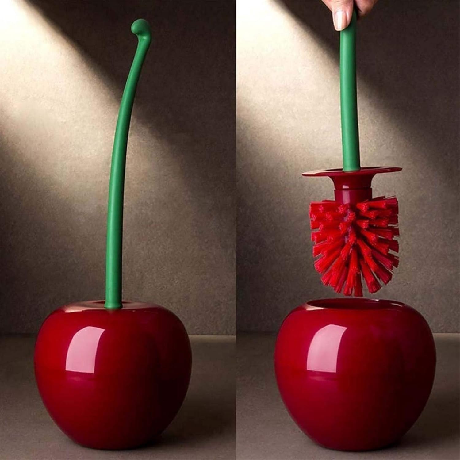 Red Cherry Toilet Brush and Holder Set - Cute Design with Storage Base