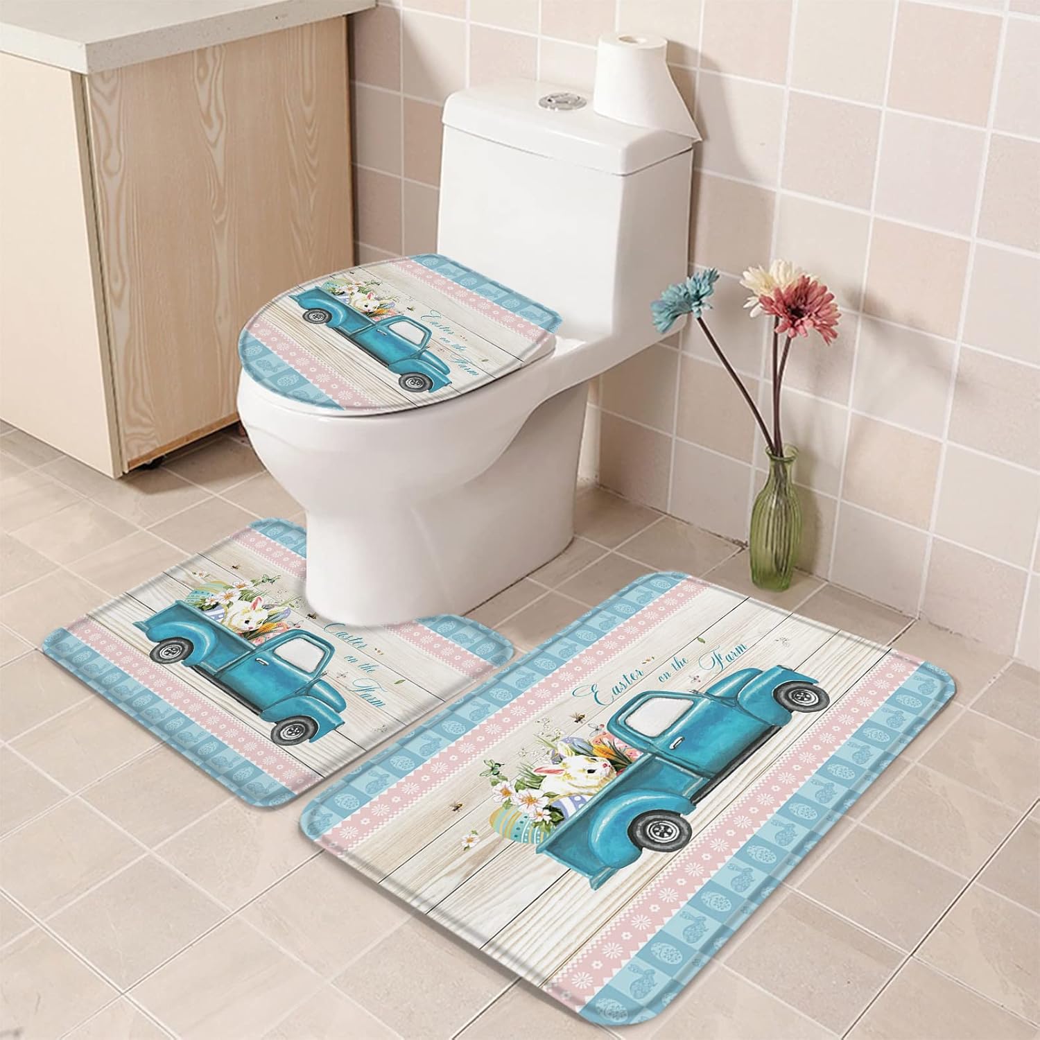 YESOF66 3 Piece Bathroom Rug Set with Non-Slip Base