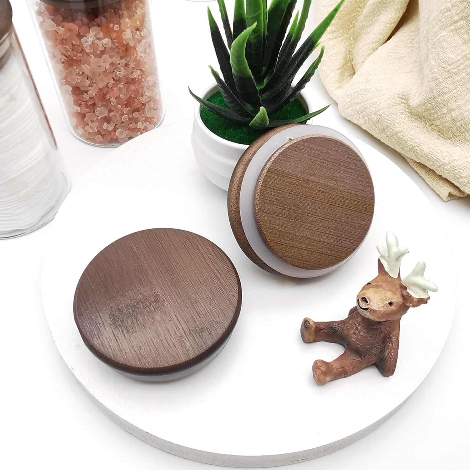 ZYIGYI 2 Pcs Glass Cotton Swabs Holder with Wood Lids