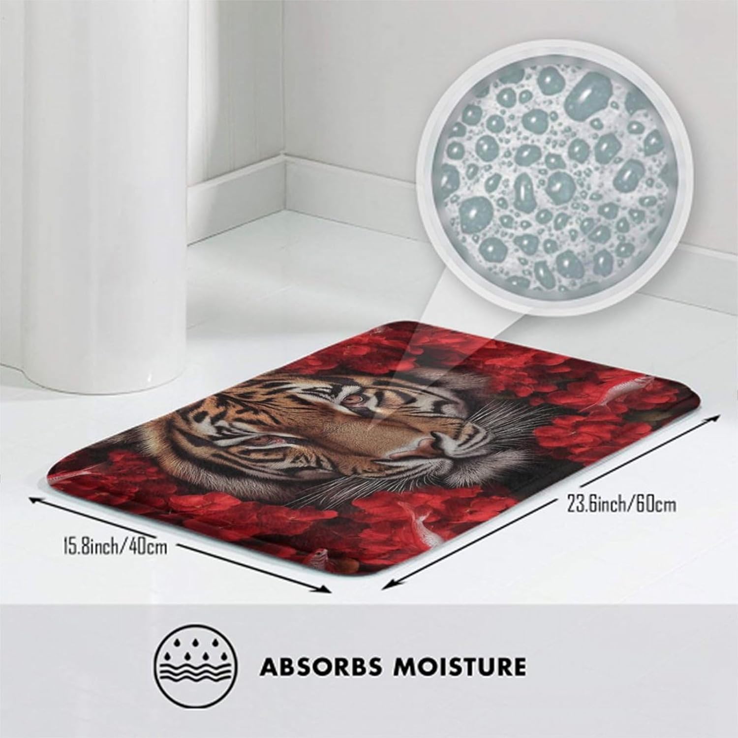BoomDragon Anti-Skid Memory Foam Bath Rug with Red Flowers 1