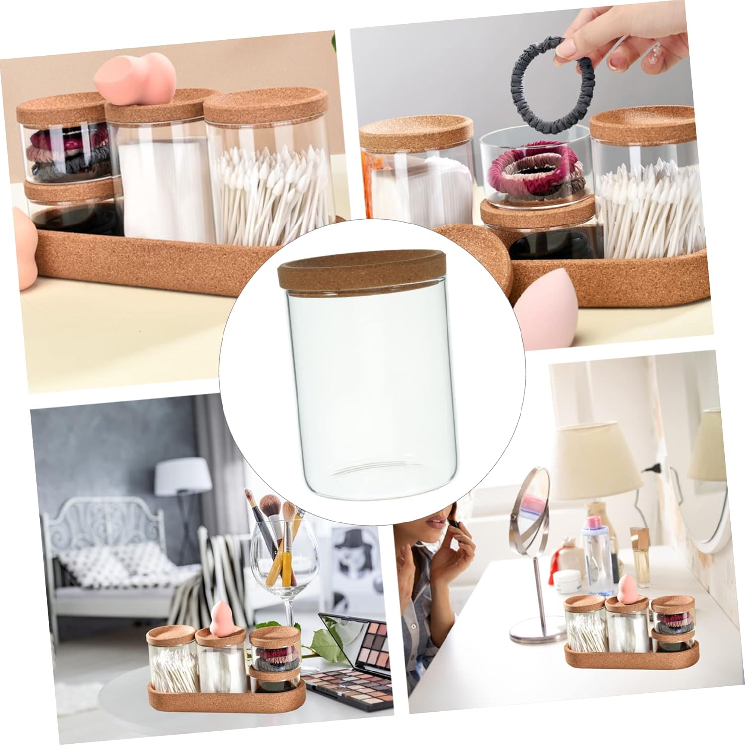 PRETYZOOM Multi-Functional Swab Jar with Lid for Bathroom and Desktop Storage