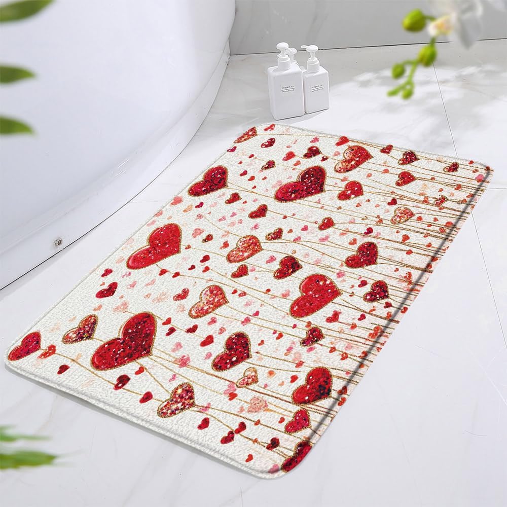 Red Love Hearts Bath Rug 16x24 Inch