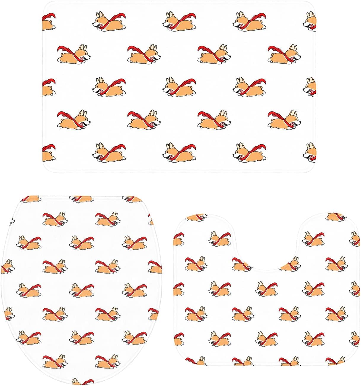 YESOF66 3 Piece Bathroom Rugs Set with Cute Corgis Pattern