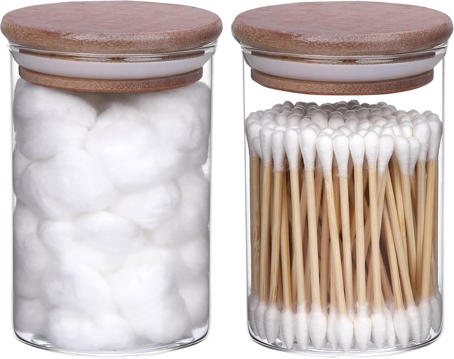ZYIGYI 2 Pcs Glass Cotton Swabs Holder with Wood Lids