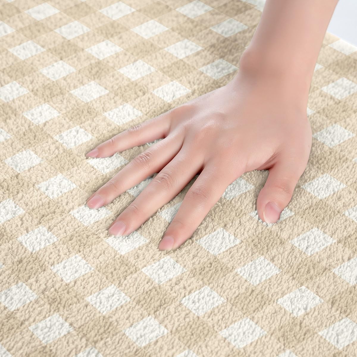 Erosebridal Khaki White Plaid Modern Bath Mat 16x24