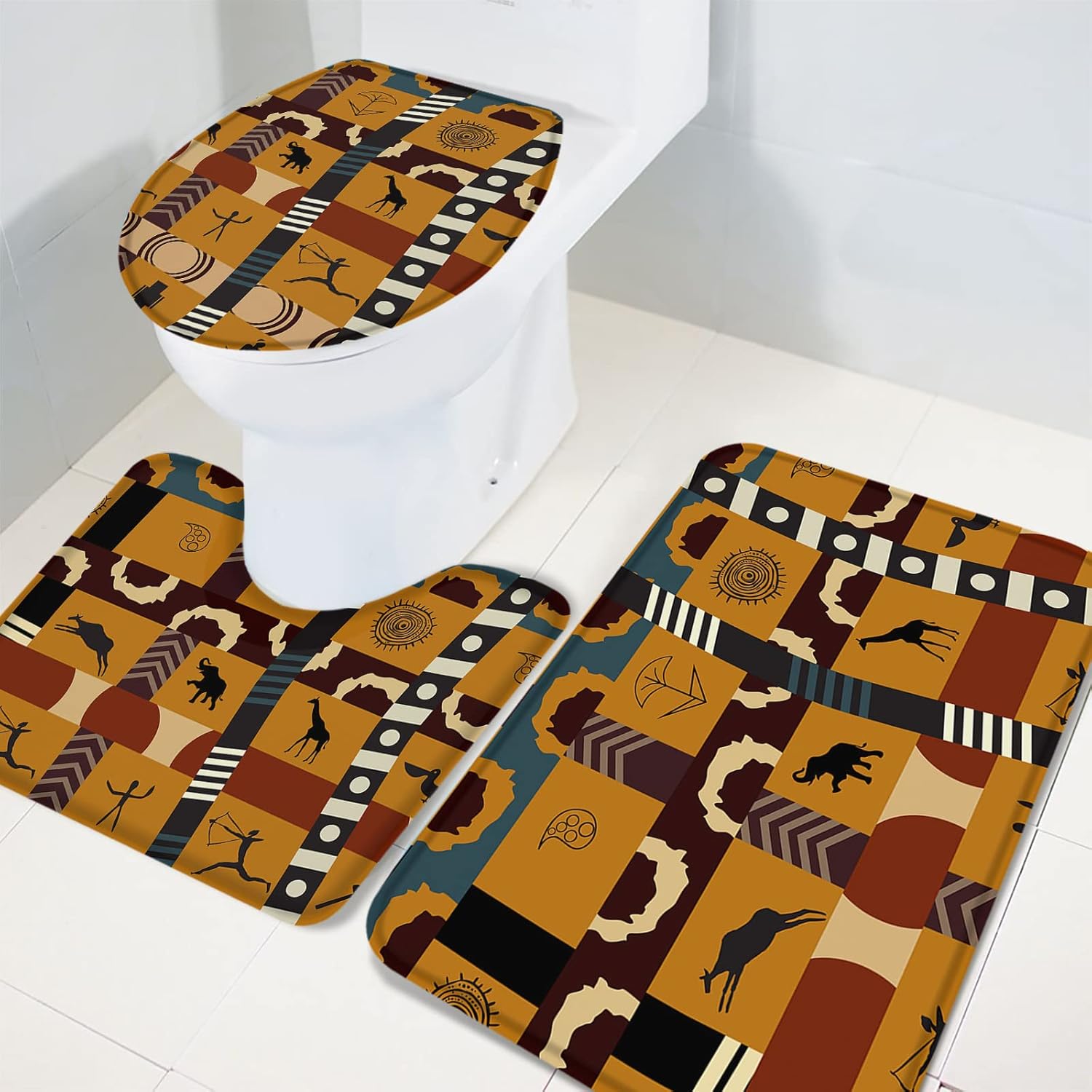 YESOF66 3 Piece Bathroom Rugs Set with Non-Slip Design and Elephant Pattern