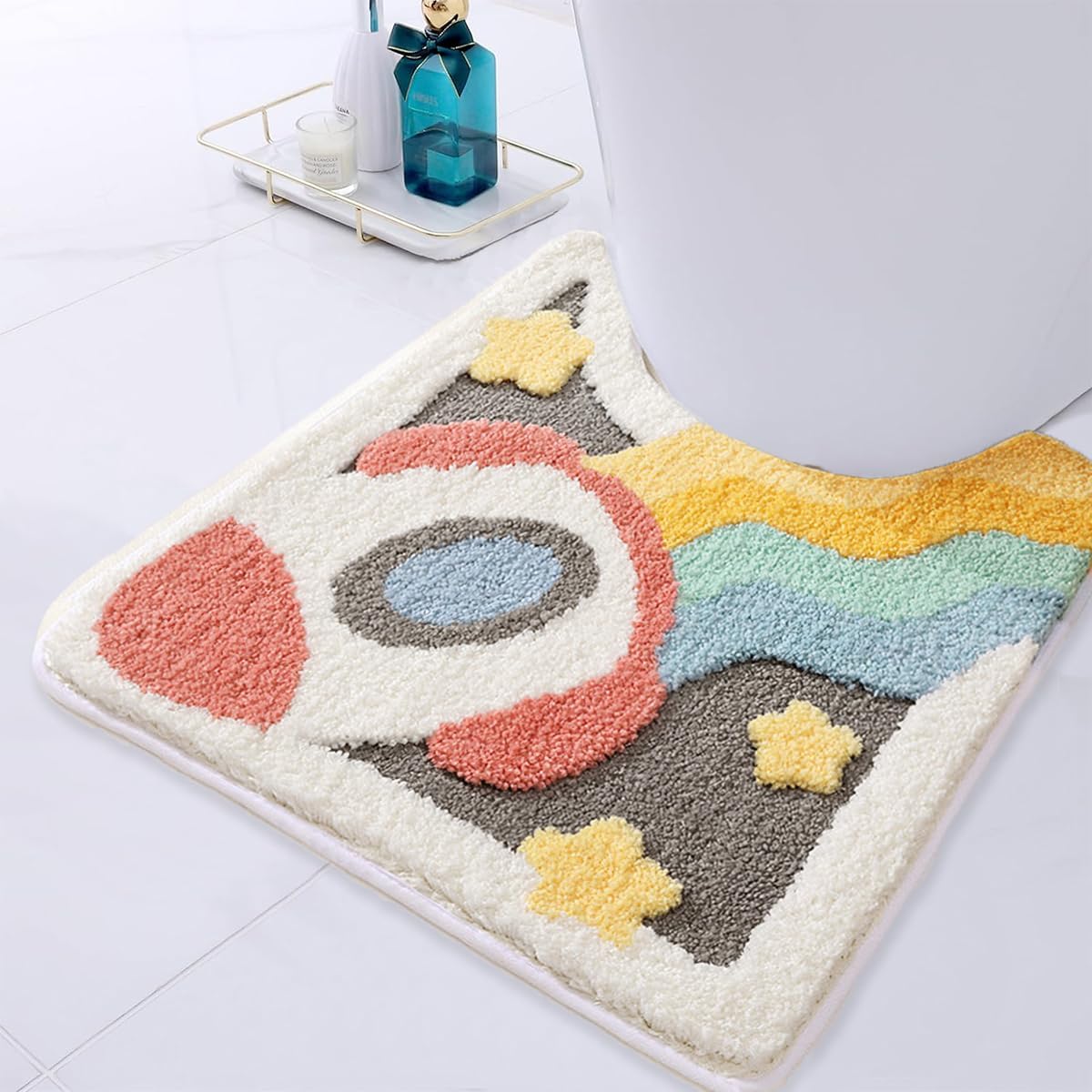 Tyrafry Cute U-Shaped Toilet Rug 20x22 Inches Microfiber