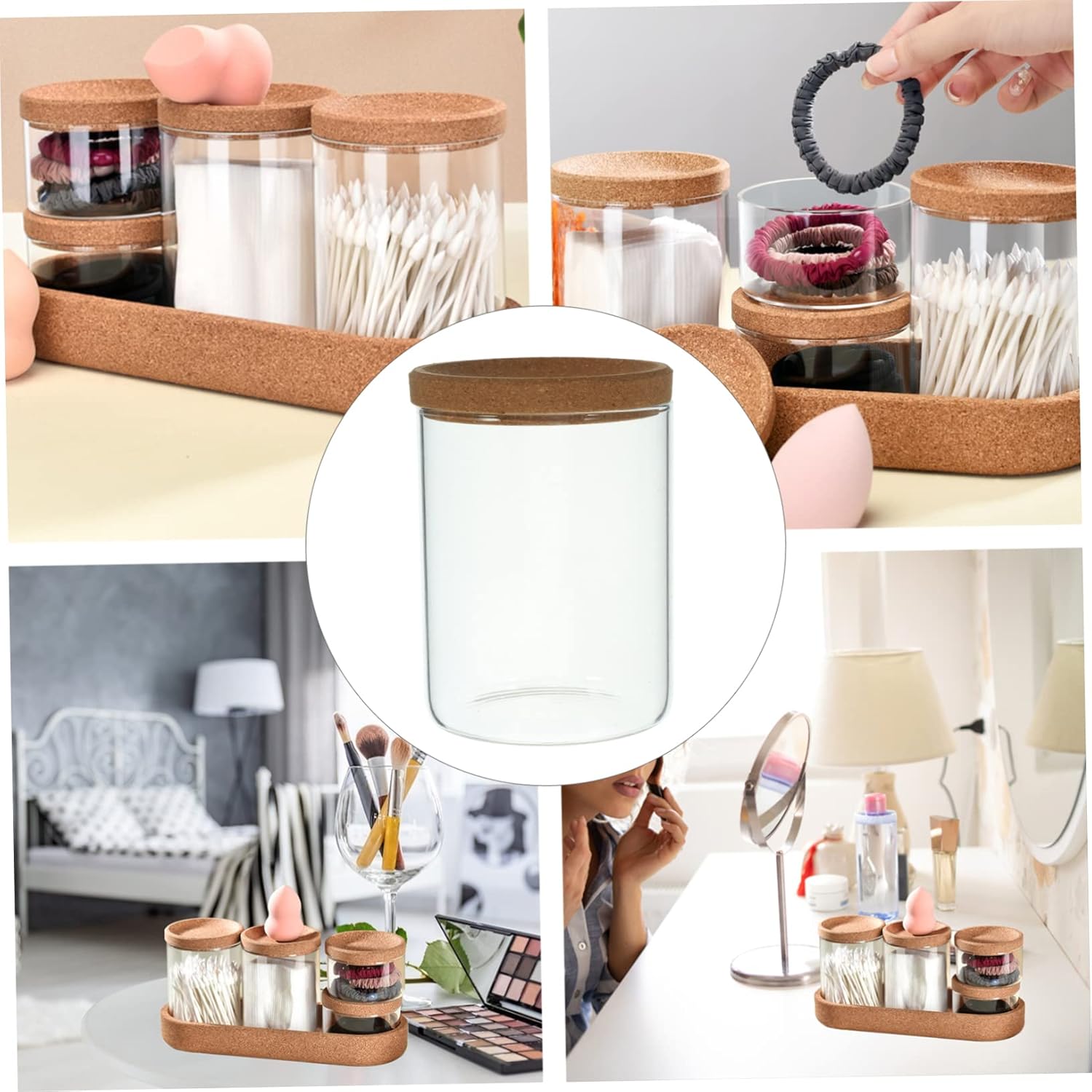 BIUDECO Cotton Pad Dispenser with Glass Bamboo Holder