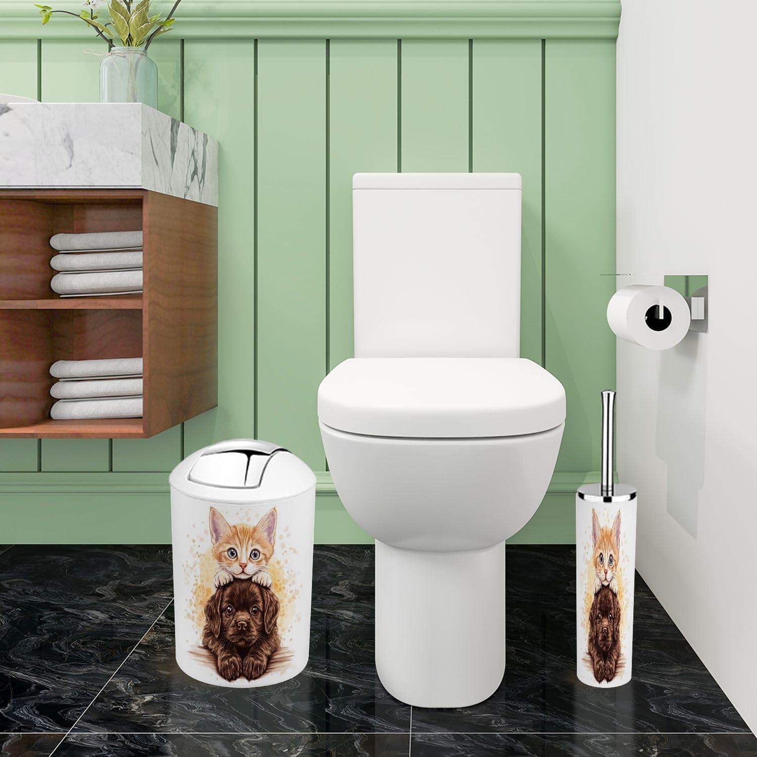 Boho Kitten Puppy Bathroom Accessory Set 6 Piece