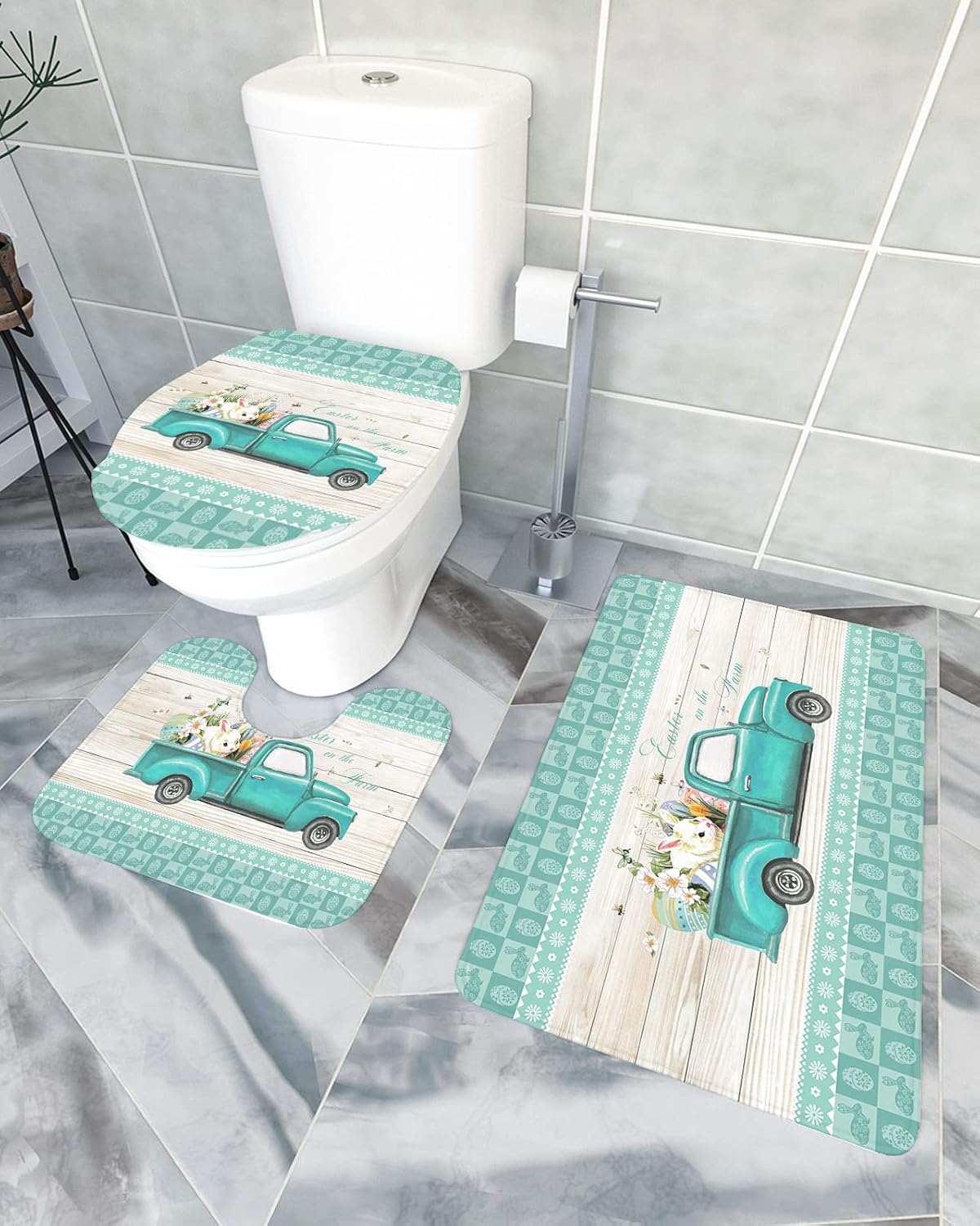 YESOF66 3 Piece Bathroom Rug Set with U Shaped Cover