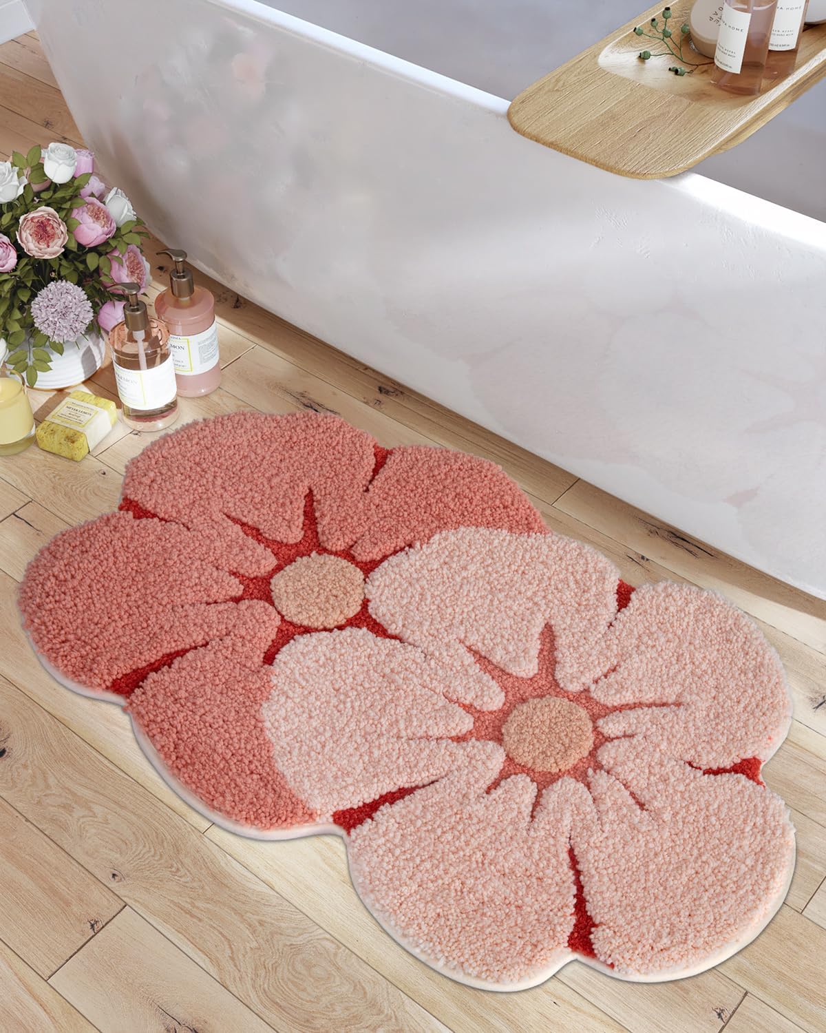 LUMI Flower Bath Rug Soft Plush Red 20x32 Non-Slip