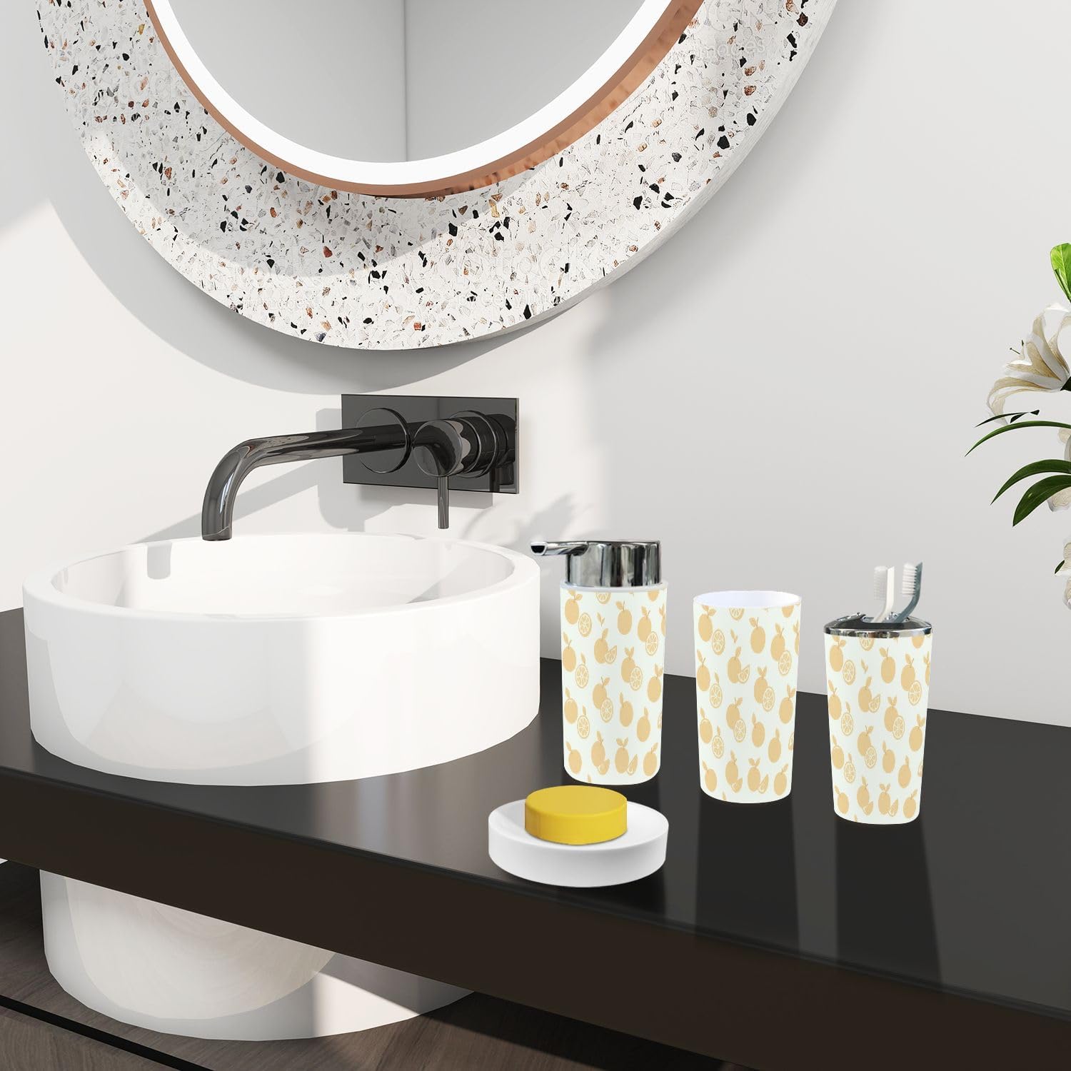 6-Piece Boho Flat Orange Tropical Fruit Bathroom Accessory Set