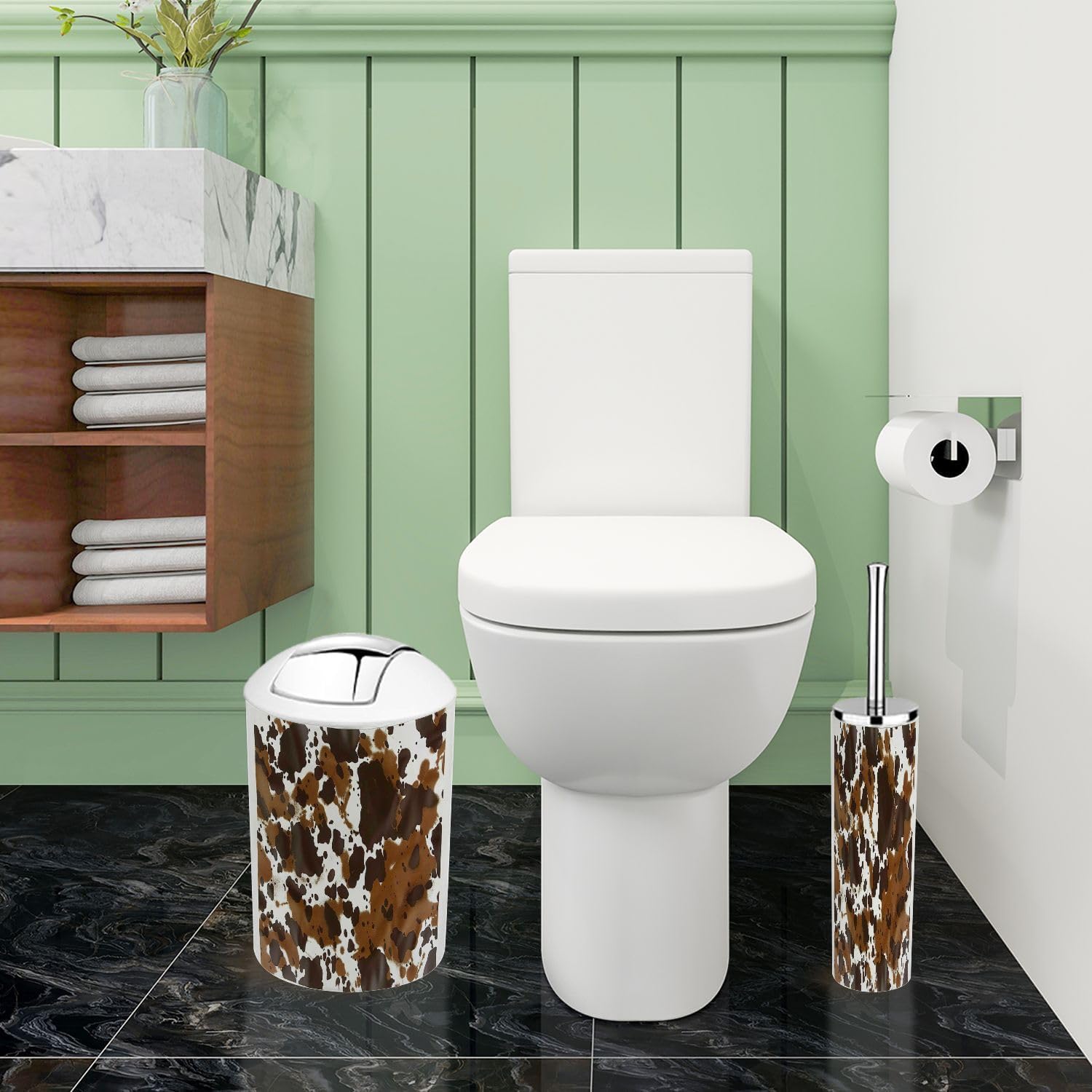 Boho Cow Leather Bathroom Accessory Set 6 Piece
