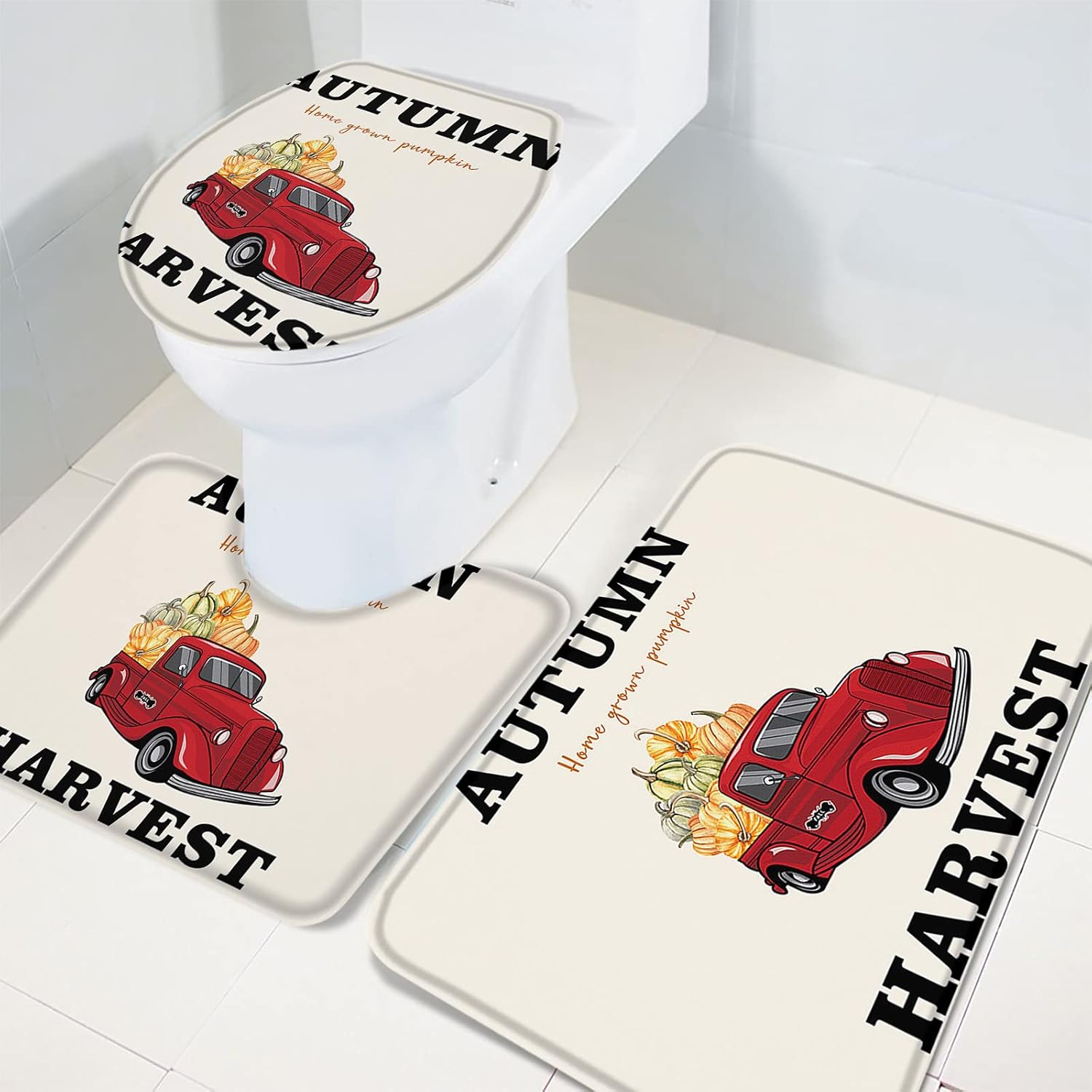 YESOF66 3 Piece Bath Rug Set with Non-Slip Backing and U Shaped Toilet Cover