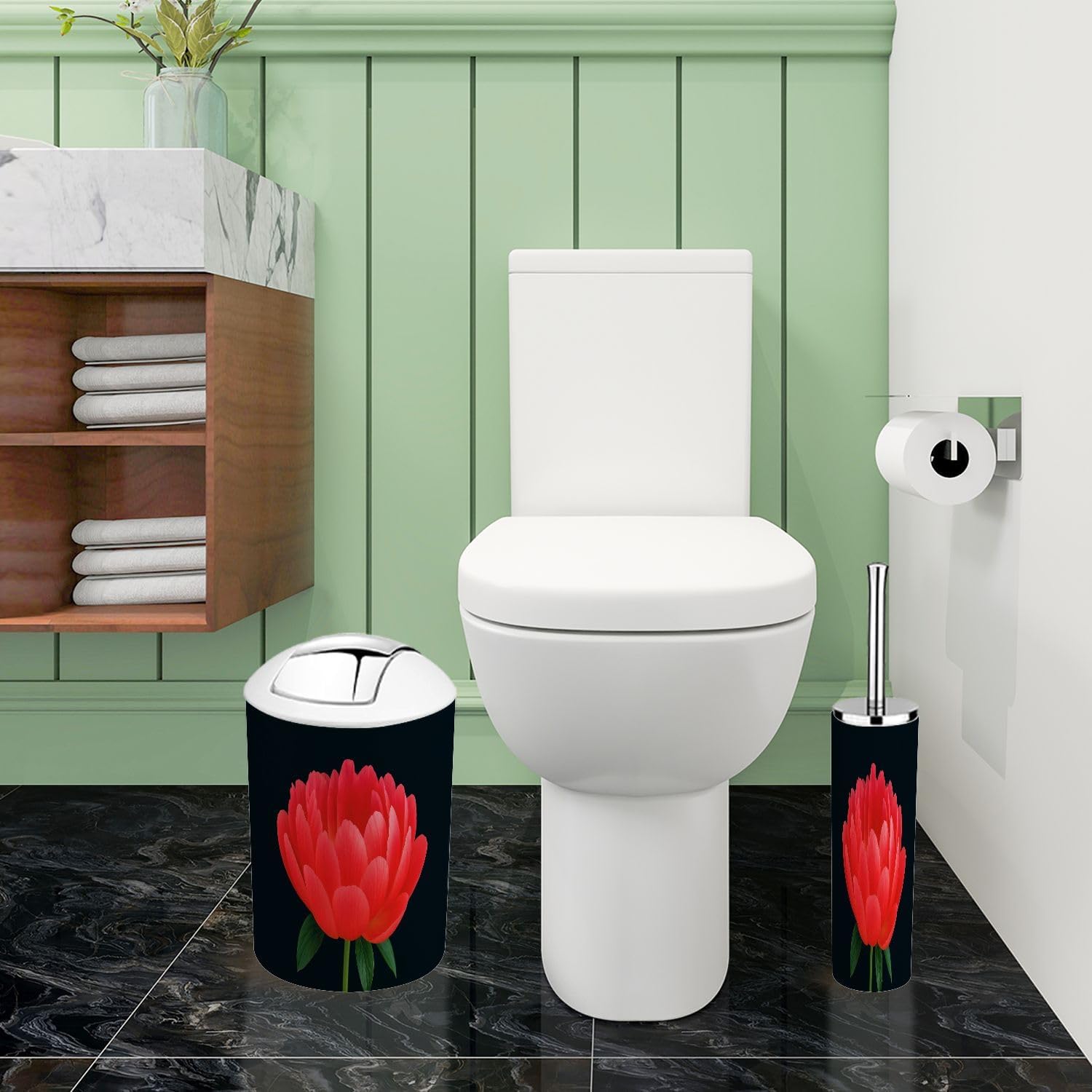 TRANQDEHOM Boho Red Bathroom Accessory Set 6 Piece