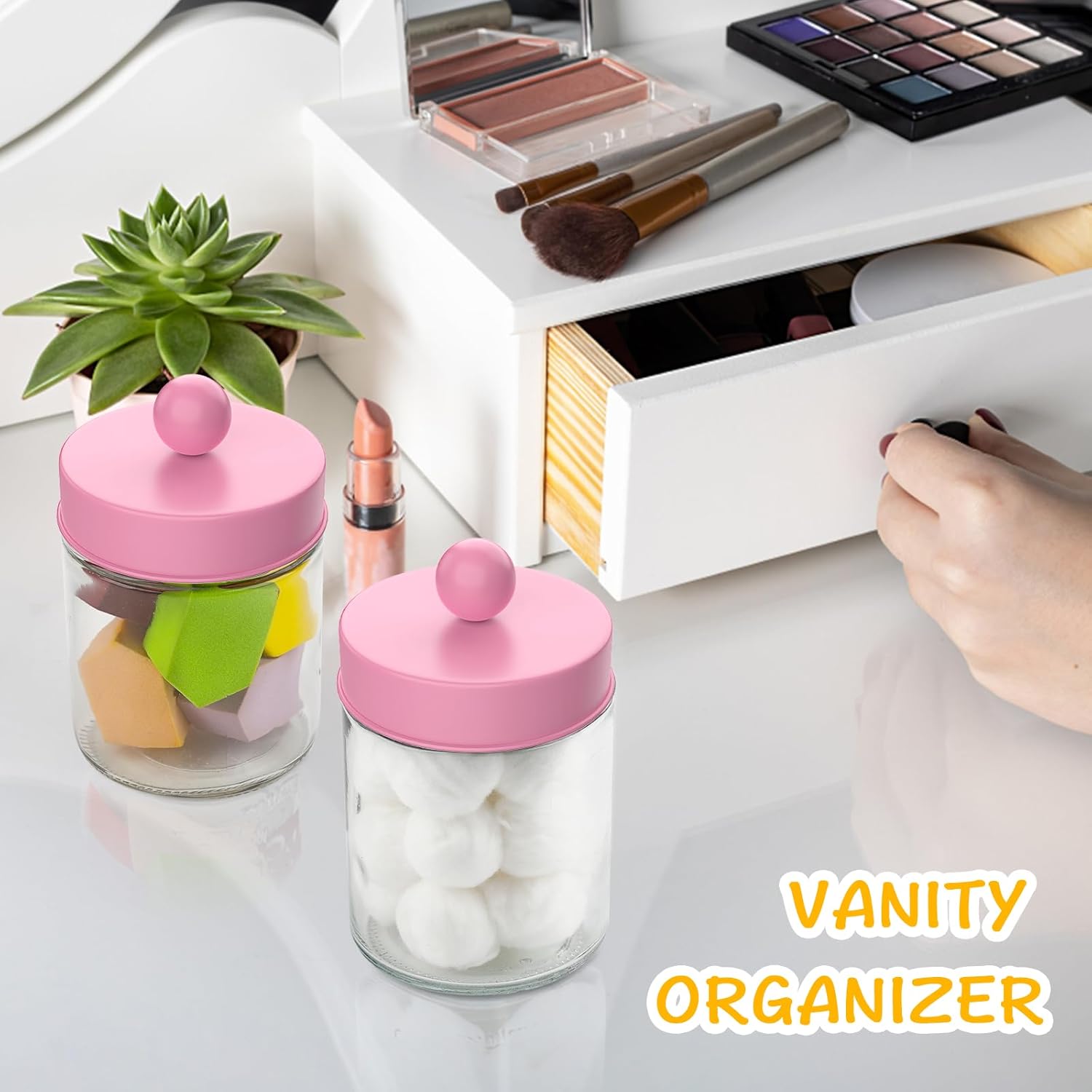 Goramio 2 Pack Pink Glass Apothecary Jars with Lids