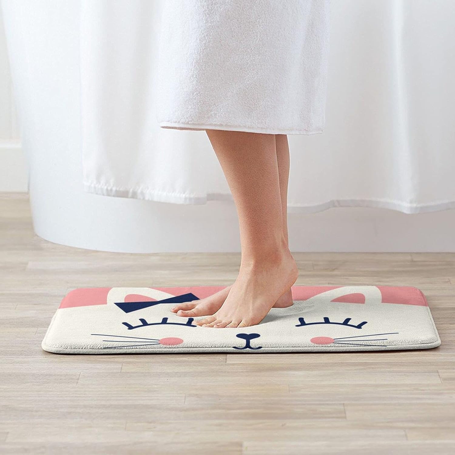 Cute Cat Bath Mat with Funny Design and Non-Slip Backing