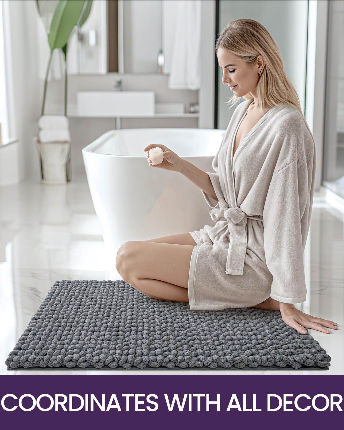 DEXI Dark Grey 24x36 Bath Rug Non Slip Plush Mat