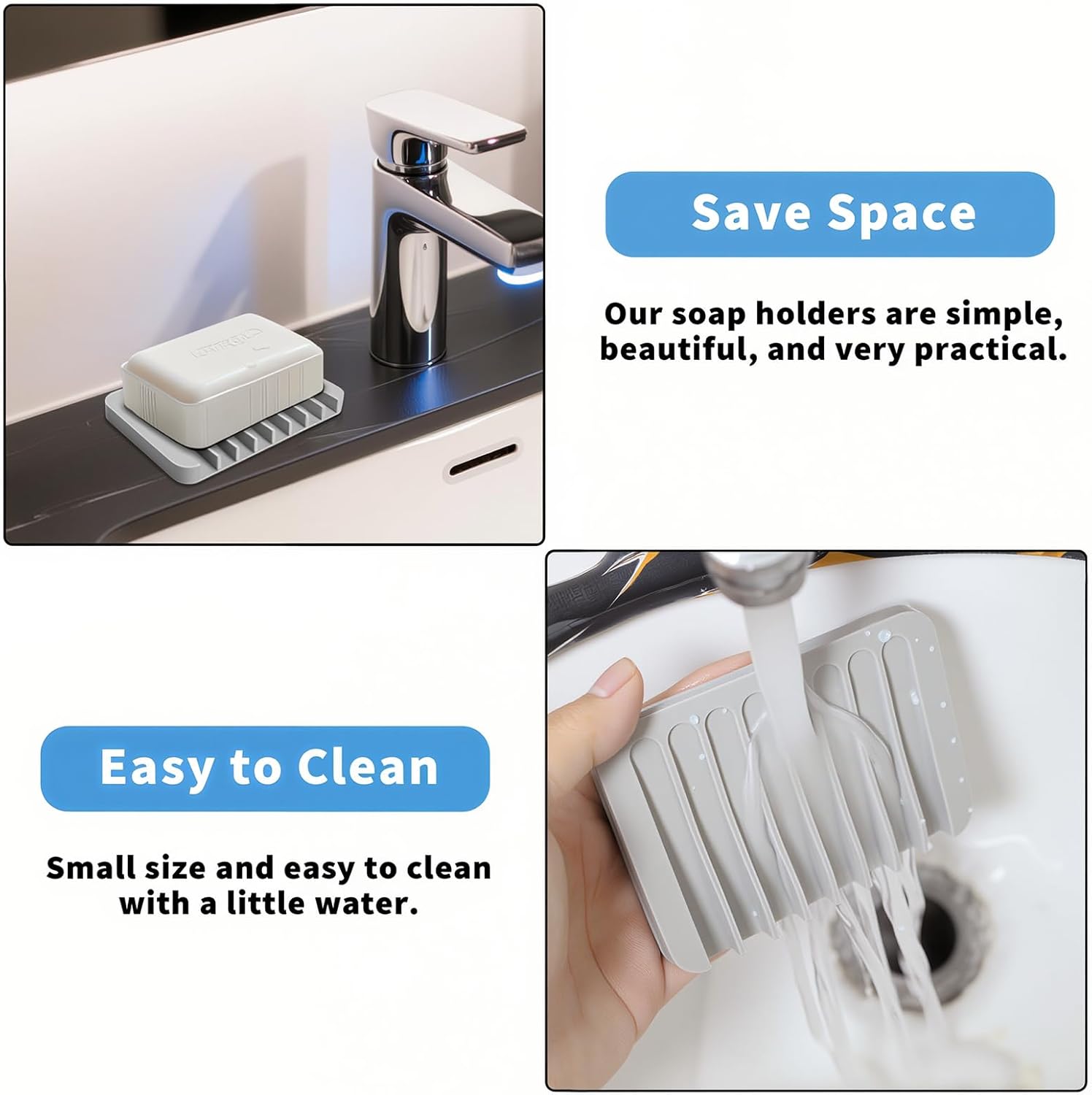 Eduftis 2Pcs Self-Draining Soap Dish for Bathroom Sink