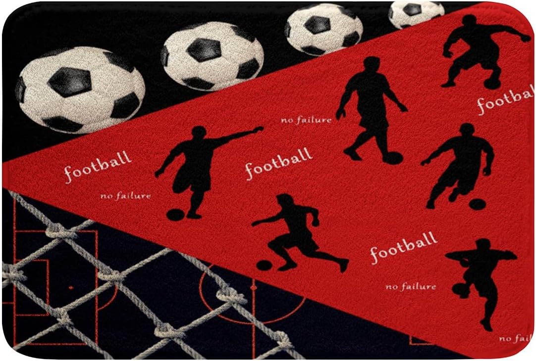 Boys Soccer Fleece Door Rug 24x16 Inches Red Black