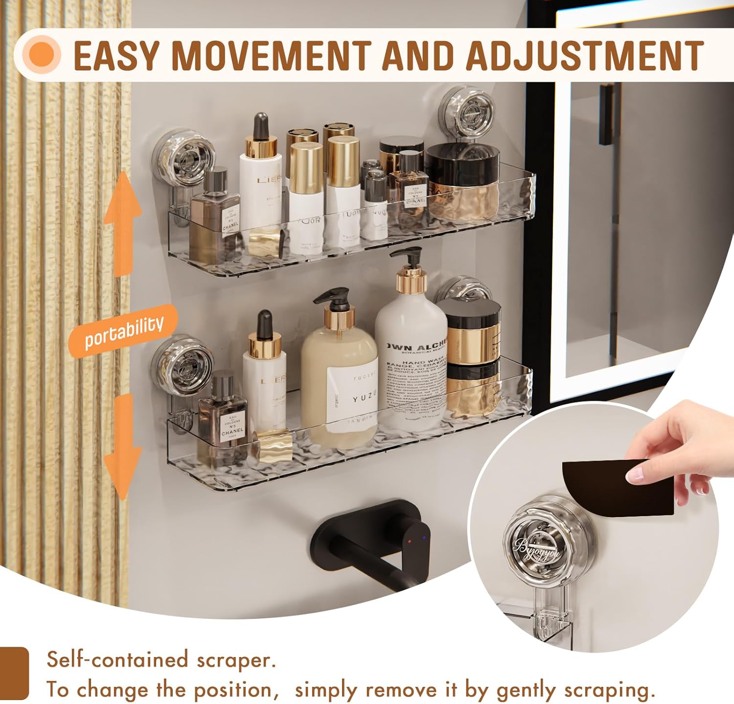 MEIGESI Acrylic Suction Cup Shower Caddy Wall Mounted No Drill Silver