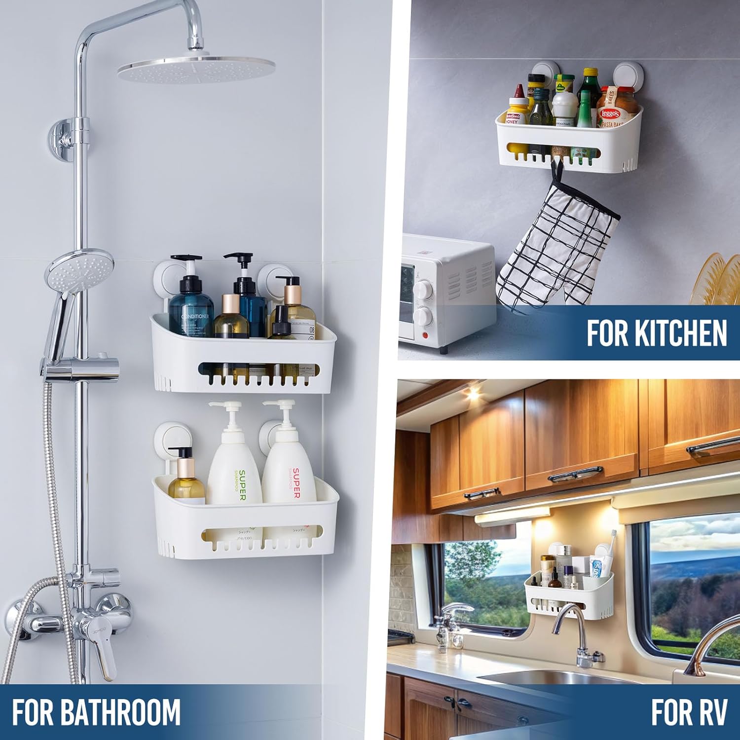 DUORAN Suction Shower Caddy Organizer White