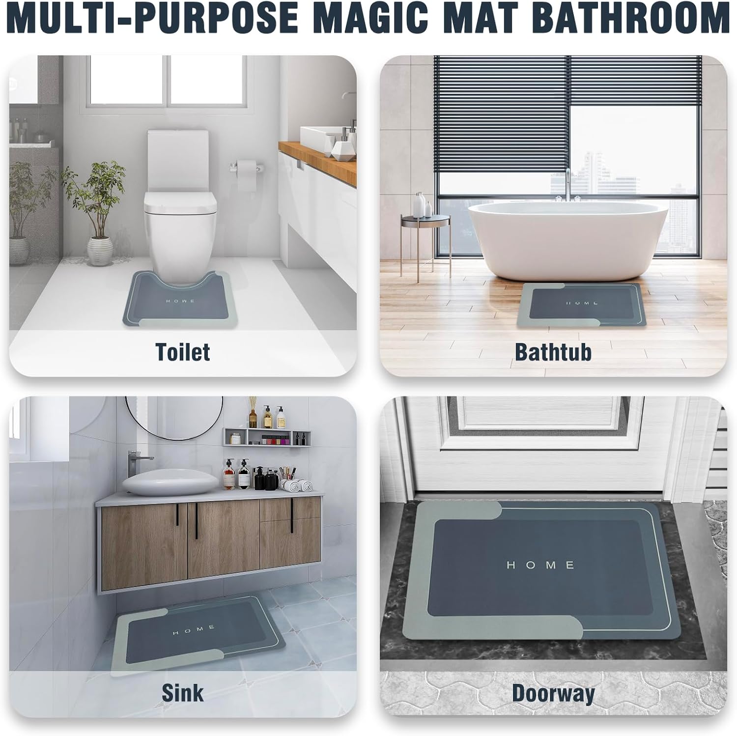 UGRASEA 3-Piece Modern Bath Mat Set Non-Slip Absorbent Quick-Drying Stain-Resistant Dark Gray
