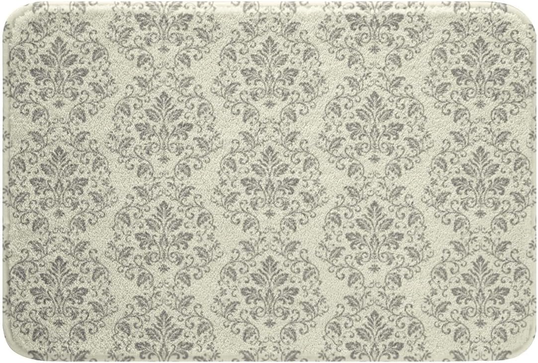 Jejeloiu Damask Bath Mats 16x24 Inch Vintage Floral