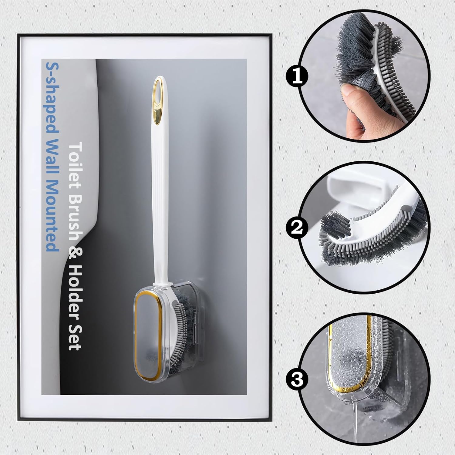 NEWBOVIK Toilet Brush and Holder Set with Deep Cleaning Brush