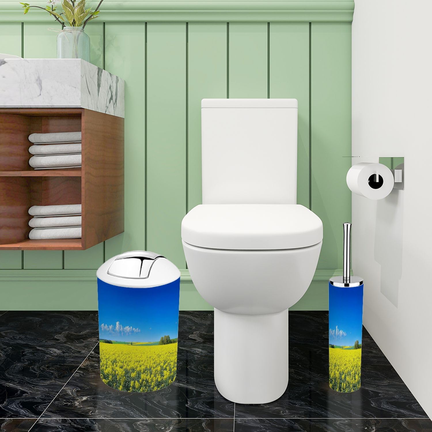 Boho Field Colza Rapeseed Bathroom Accessory Set 6 Piece