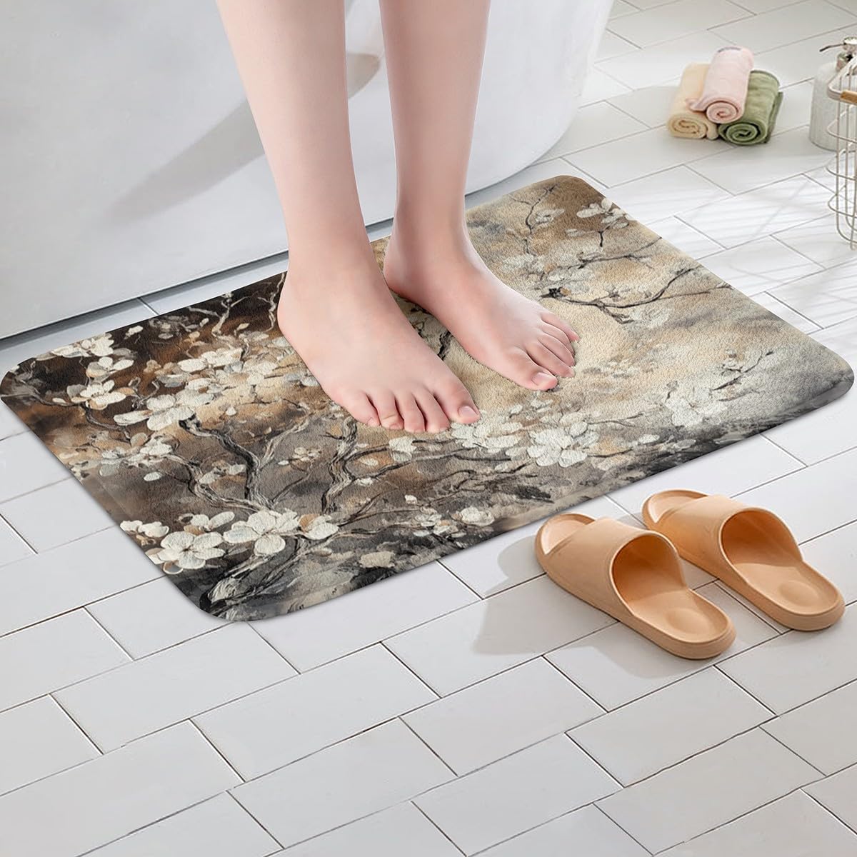 Jejeloiu Vintage Floral Bathroom Rugs 16x24 Inch