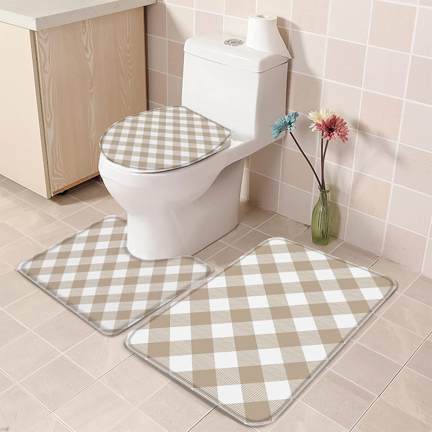 YESOF66 3 Piece Bathroom Rug Set with Non-Slip Padding 1