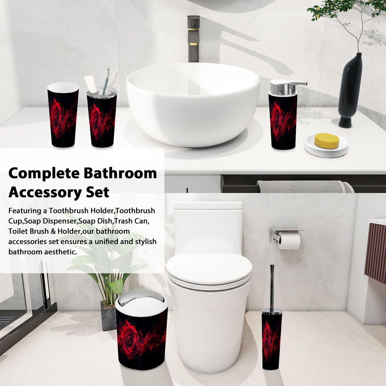 Boho Rose Swirl 6-Piece Bathroom Accessory Set