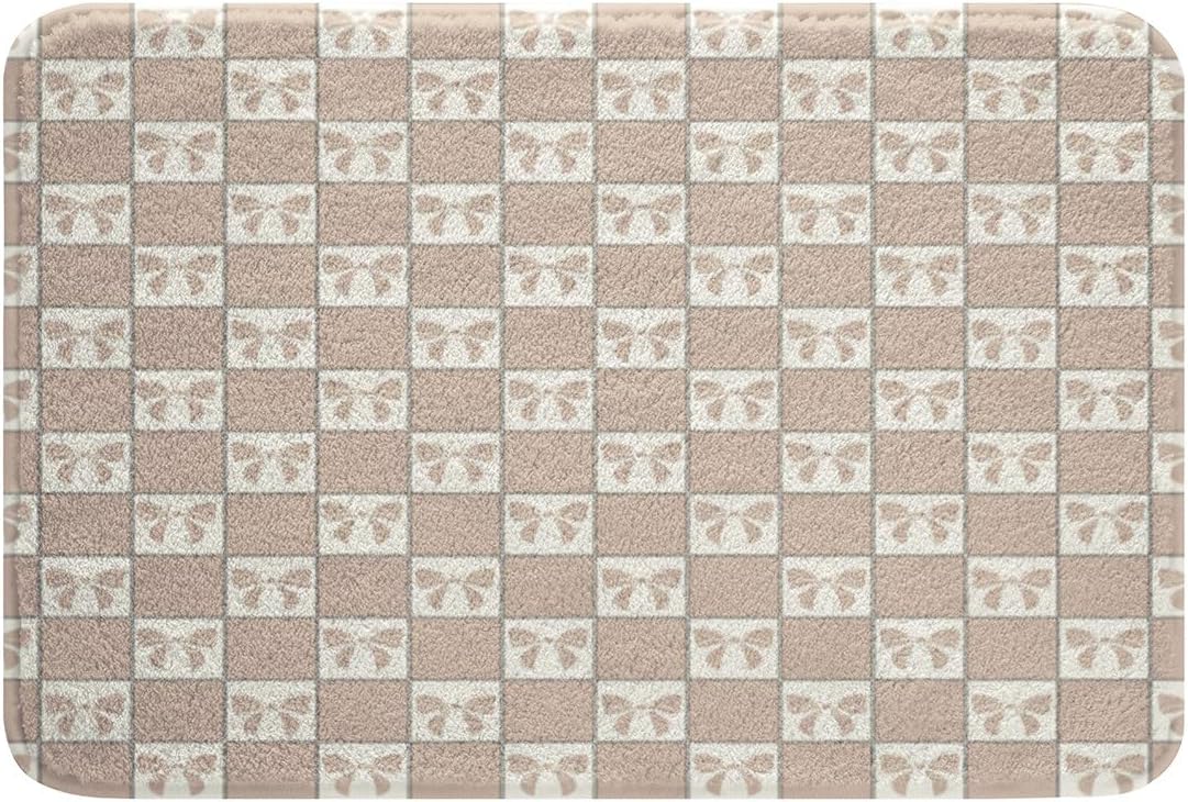 Pink White Checkered Bath Mat Non Slip 16x24